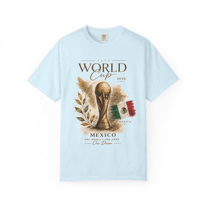 World Cup 2026 Mexico T-Shirt — FIFA Trophy Design with Mexican Flag