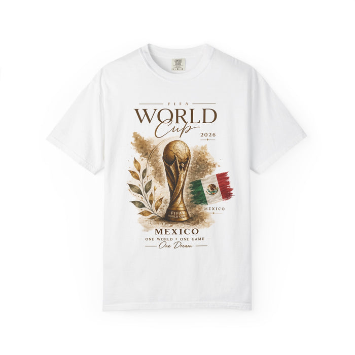 World Cup 2026 Mexico T-Shirt — FIFA Trophy Design with Mexican Flag
