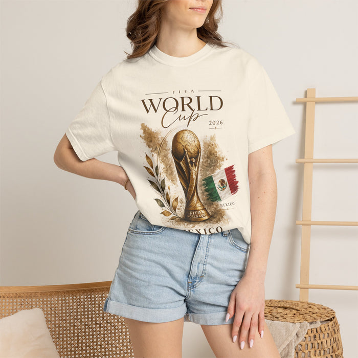 World Cup 2026 Mexico T-Shirt — FIFA Trophy Design with Mexican Flag