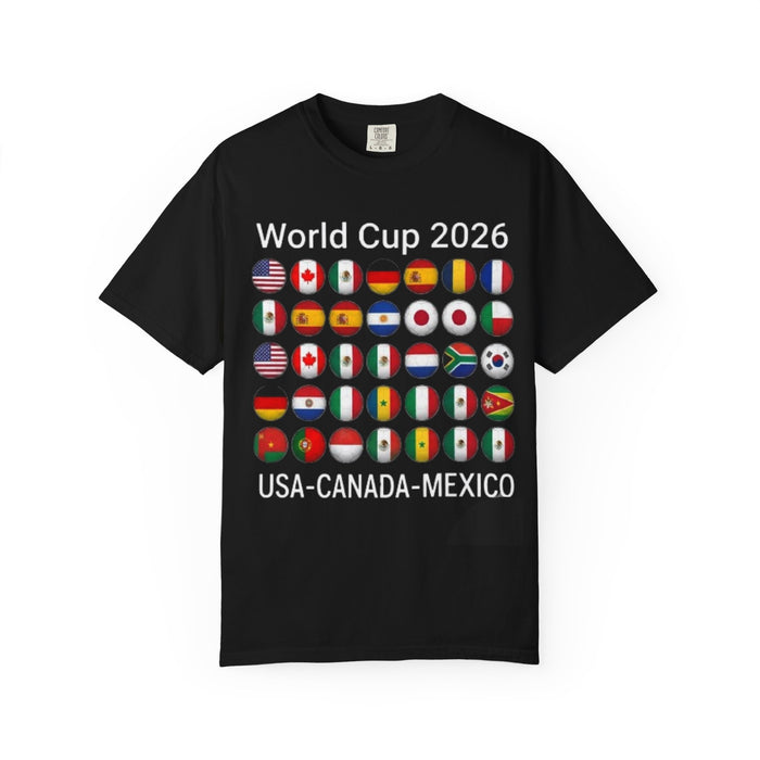 World Cup 2026 Flags T-Shirt — USA Canada Mexico Soccer Tournament Tee