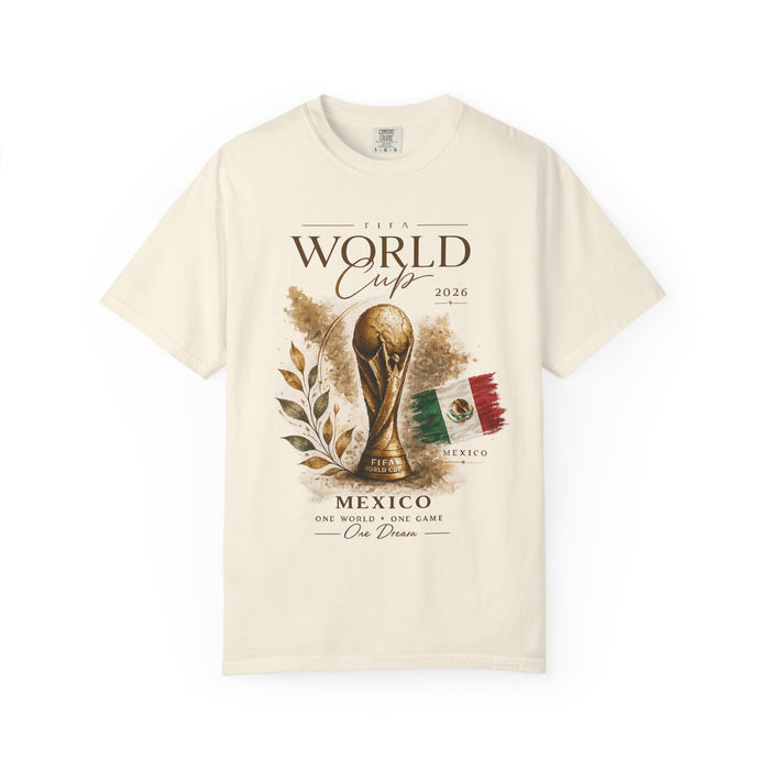 World Cup 2026 Mexico T-Shirt — FIFA Trophy Design with Mexican Flag